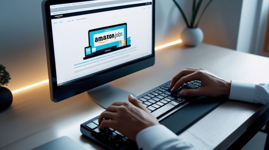 Amazon jobs portal showing search results for remote work from home positions