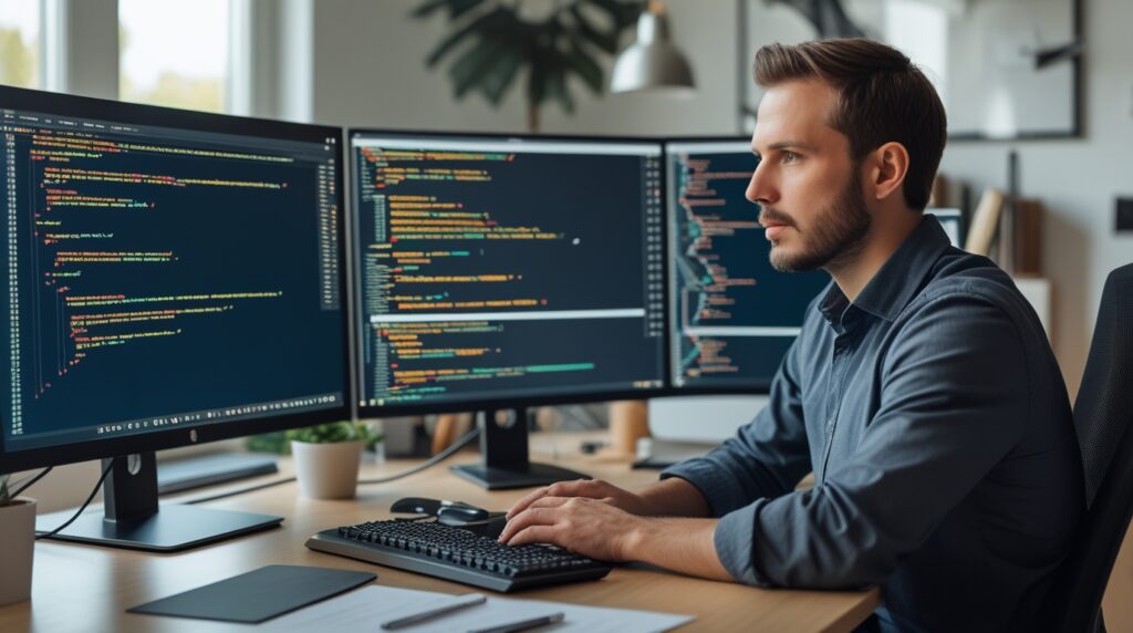 Software developer working remotely for Amazon tech positions from home office
