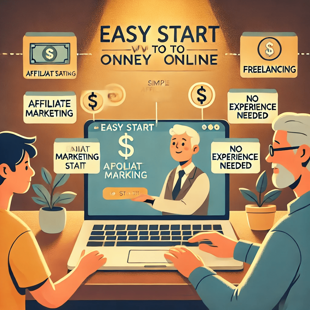 Beginner learning online earning with an easy-to-follow guide on a laptop, supported by a mentor.