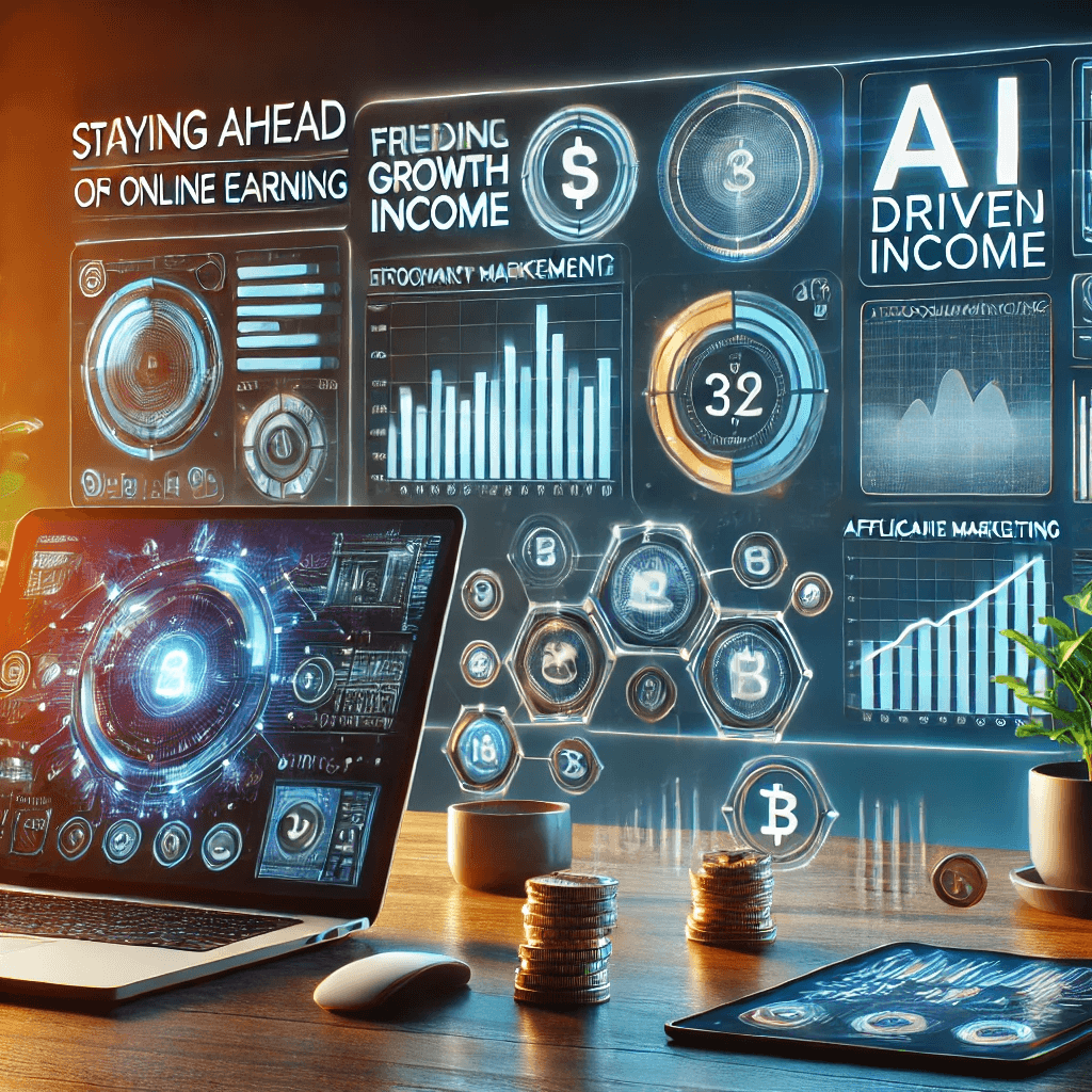 A modern workspace displaying financial growth charts and trending online earning strategies on multiple screens.